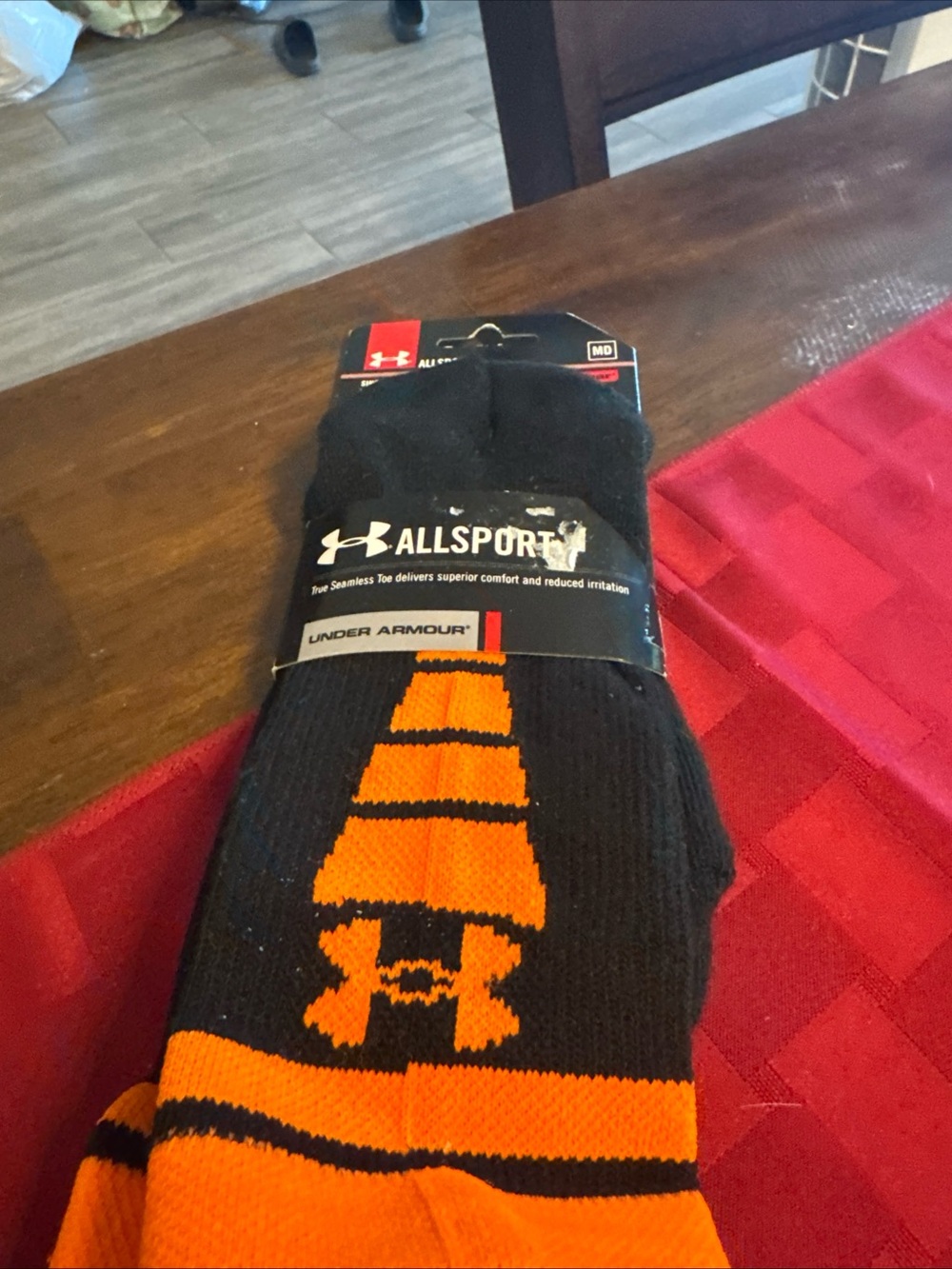 Under Armour Men's Black & Orange Performance Crew Socks